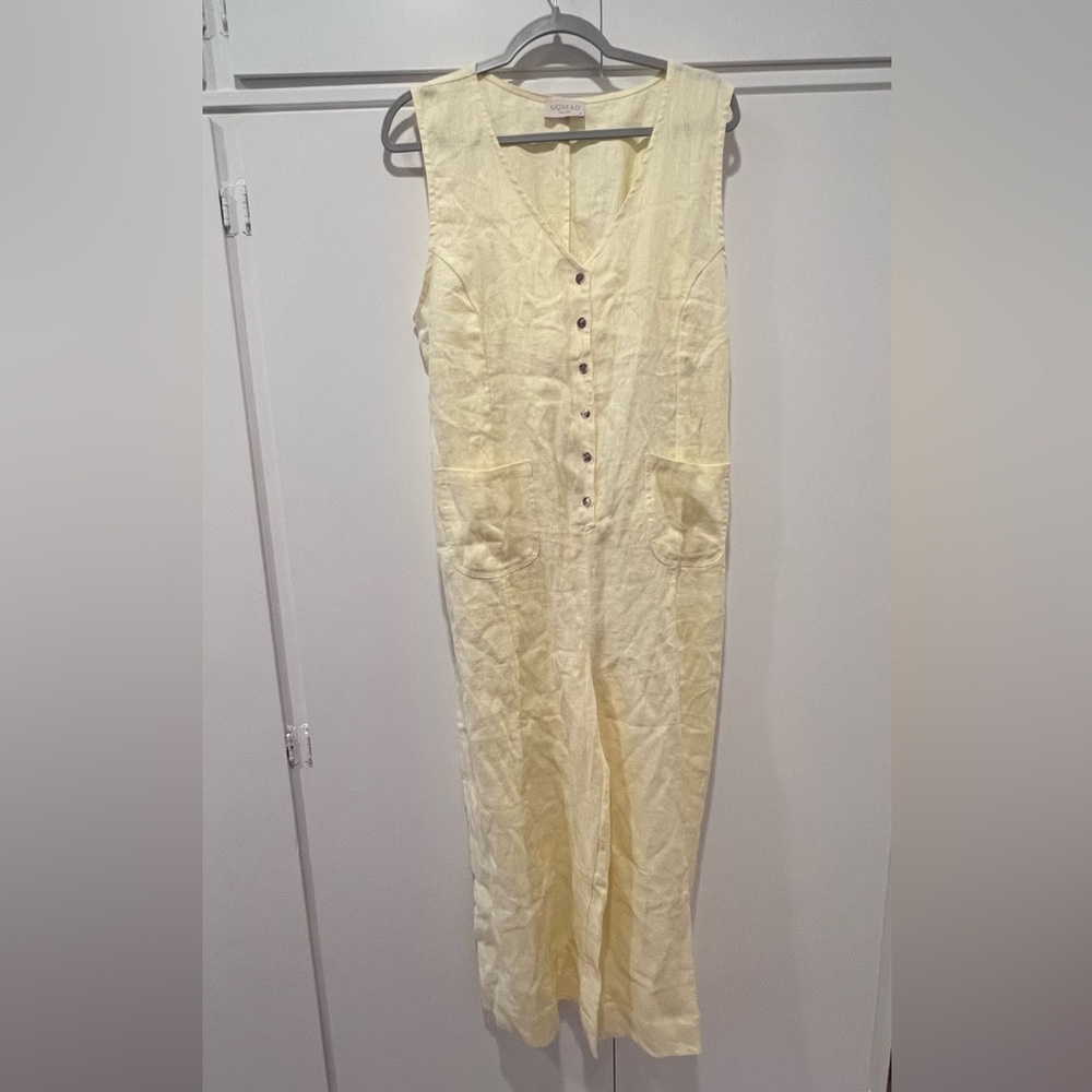 NOMAD The Label French Linen Sleeveless Jumpsuit Pale Yellow Beachy